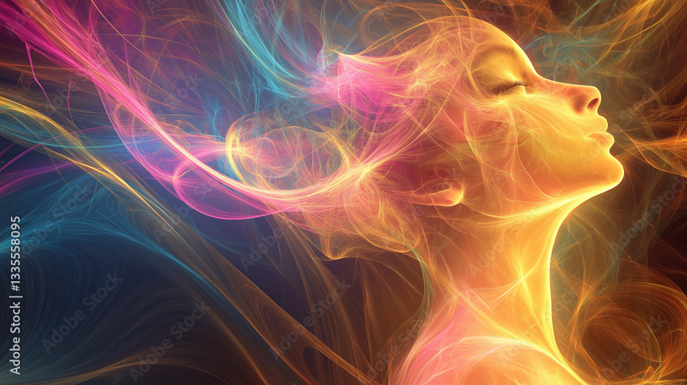 Fototapeta premium An abstract image of a beautiful woman, smooth lines and luminous patterns form her silhouette