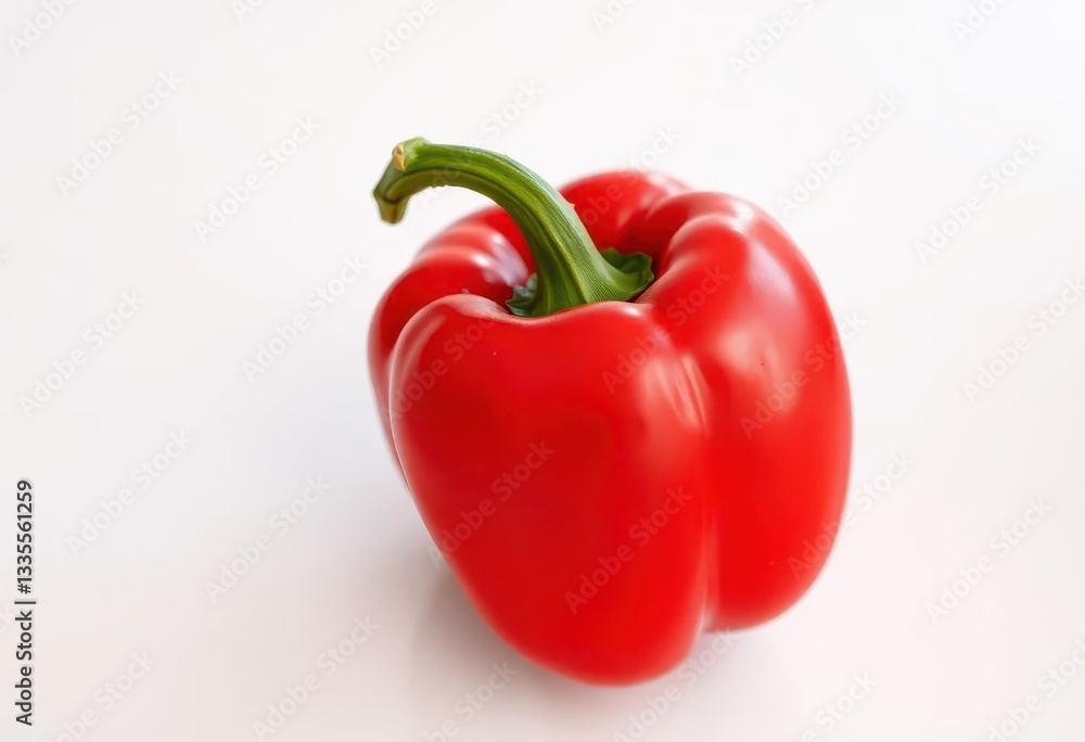 Vibrant red bell pepper, smooth skin, glossy surface, vegetarian, garden Vibrant red bell pepper, smooth skin, glossy surface, vegetarian, garden