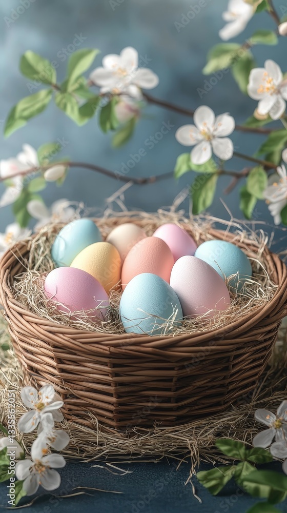 Obraz premium Pastel Whimsy in a Basket, Easter eggs