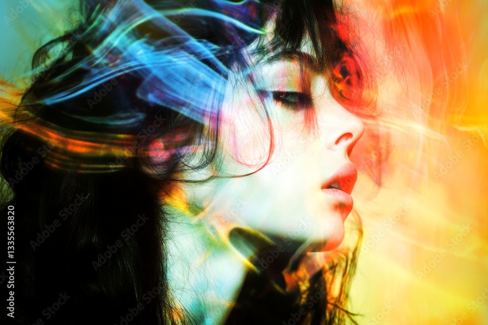Hallucination - due to near-death experience: abstract image of mental state. Metaphorical near-death experience feelings of a mental illusion. Dreamlike symptoms. Problem with perception. Hallucination - due to near-death experience: abstract image of mental state. Metaphorical near-death experience feelings of a mental illusion. Dreamlike symptoms. Problem with perception.