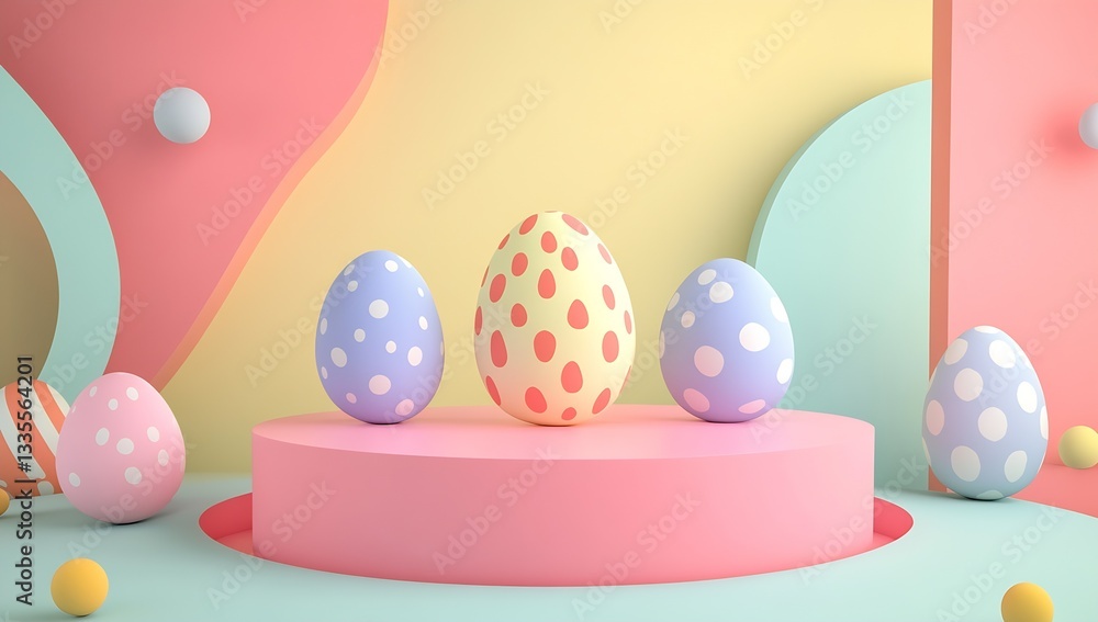 Playful Easter eggs with colorful polka dots and a cheerful backdrop for spring decor : Generative AI