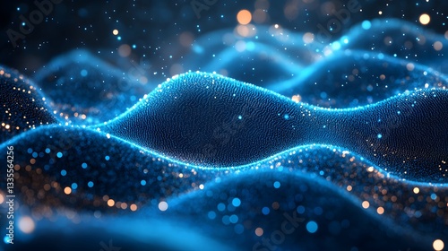 Wallpaper Mural Blue light particles and wave glitters in a 3D abstract digital technology stock image,

 Torontodigital.ca