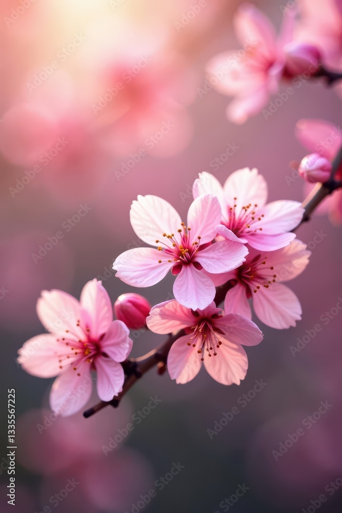 Delicate pink blossoms, soft spring light, blurred background, nature, floral background Delicate pink blossoms, soft spring light, blurred background, nature, floral background