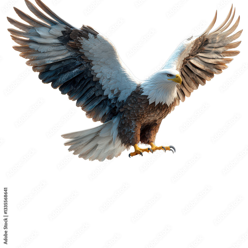 Obraz premium Majestic bald eagle soaring with wings spread wide against transparency