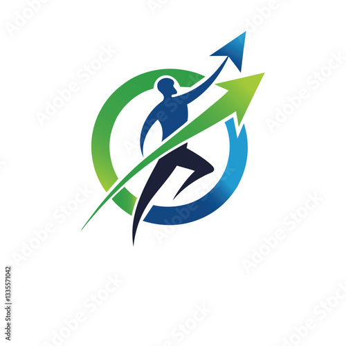 A modern and dynamic logo design featuring an arrow sign integrated with the silhouette of a person..eps