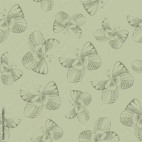 Wallpaper Mural seamless green textured pattern with butterflies Torontodigital.ca