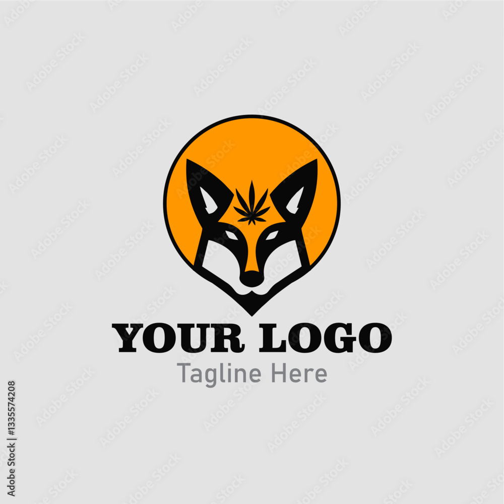 Modern Logo Of a fox with a marijuana leaf on its head. Modern Logo Of a fox with a marijuana leaf on its head.