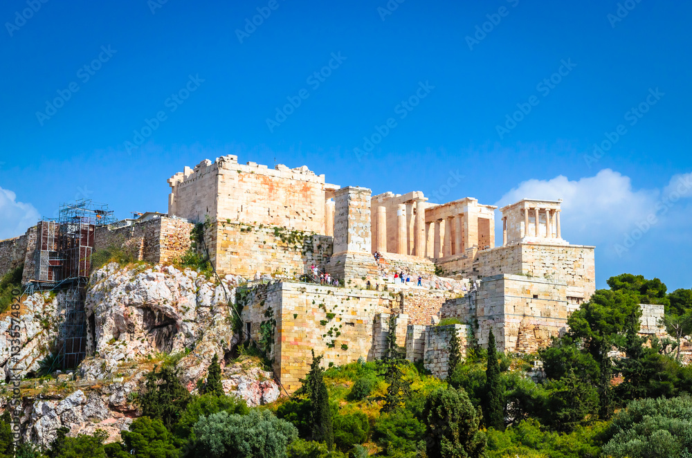 Panoramic view of Acropolis Hill in Athens, capital of Greece.