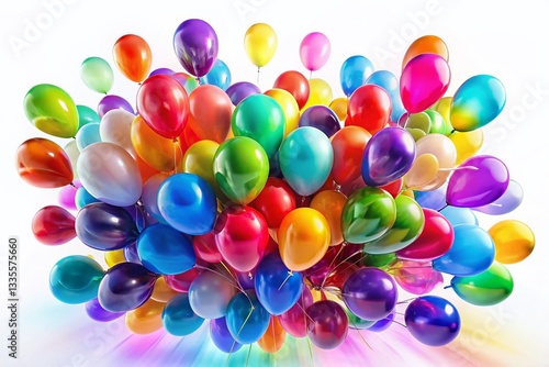 Vivid Colorful Balloons Long Exposure White Background Joyful Celebration
