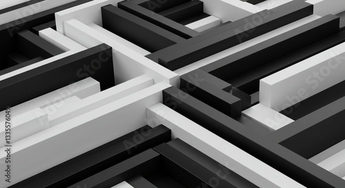 Wallpaper Mural Abstract Black and White Geometric Maze Pattern Complex 3D Structure Design Torontodigital.ca