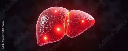 Glowing liver illustration showing signs of fat accumulation in non-alcoholic fatty liver disease