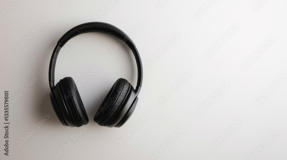 Headphones resting on a flat white surface with soft, even lighting Headphones resting on a flat white surface with soft, even lighting