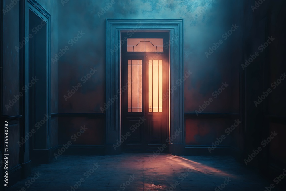 rendering of a creepy old door in a dark forest. rendering of a creepy old door in a dark forest.