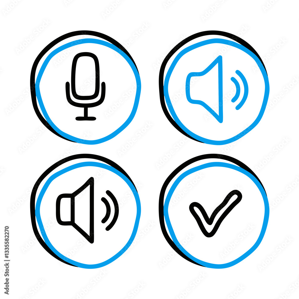 Voice Command Icons, Modern Design, Blue and Black Voice Command Icons, Modern Design, Blue and Black