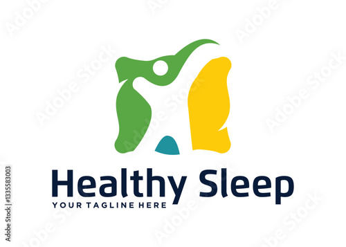 bed pillow logo design and people vector, for sleep health