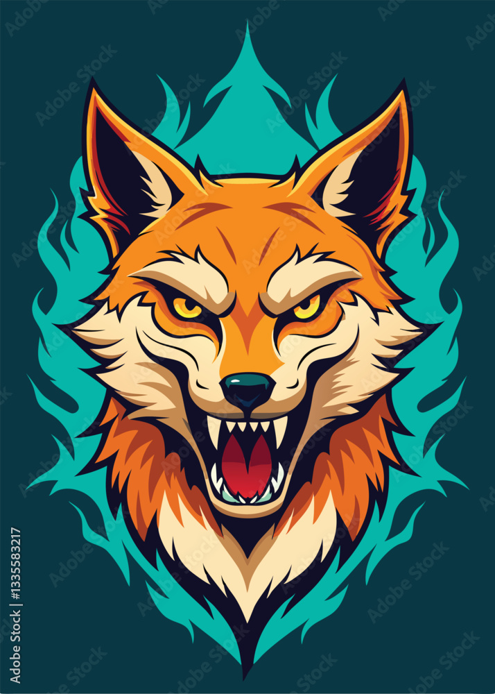 Portrait of a wild wolf with fire flames. Vector illustration. Portrait of a wild wolf with fire flames. Vector illustration.