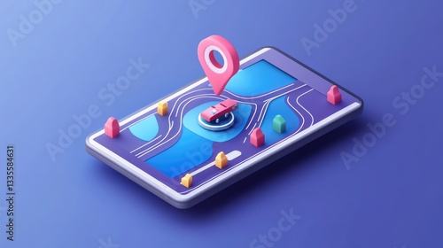 Wallpaper Mural A 3D isometric icon of a driving map app, highlighting the concept of navigation and directions, with a sleek and minimalist design aesthetic Torontodigital.ca