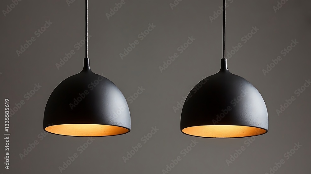 Two modern pendant lights hanging in a studio setting Two modern pendant lights hanging in a studio setting