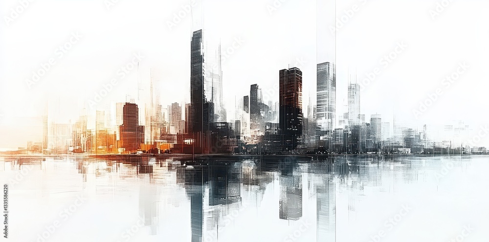 Fototapeta premium A digital rendering of a city skyline with water reflection