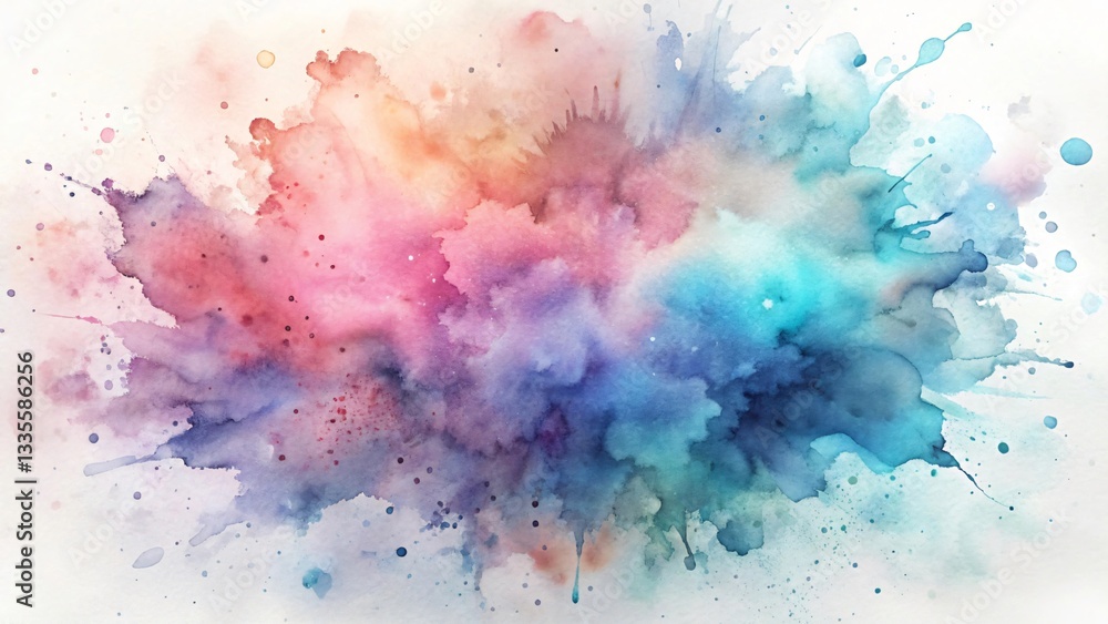 Fototapeta premium Abstract watercolor splash with pink, purple, and blue hues isolated on white background, creating a vibrant and artistic effect