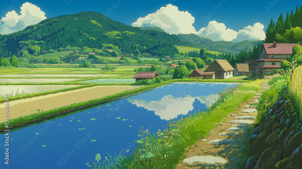 Obraz premium のどかな田園風景~日本の夏と懐かしい里山~