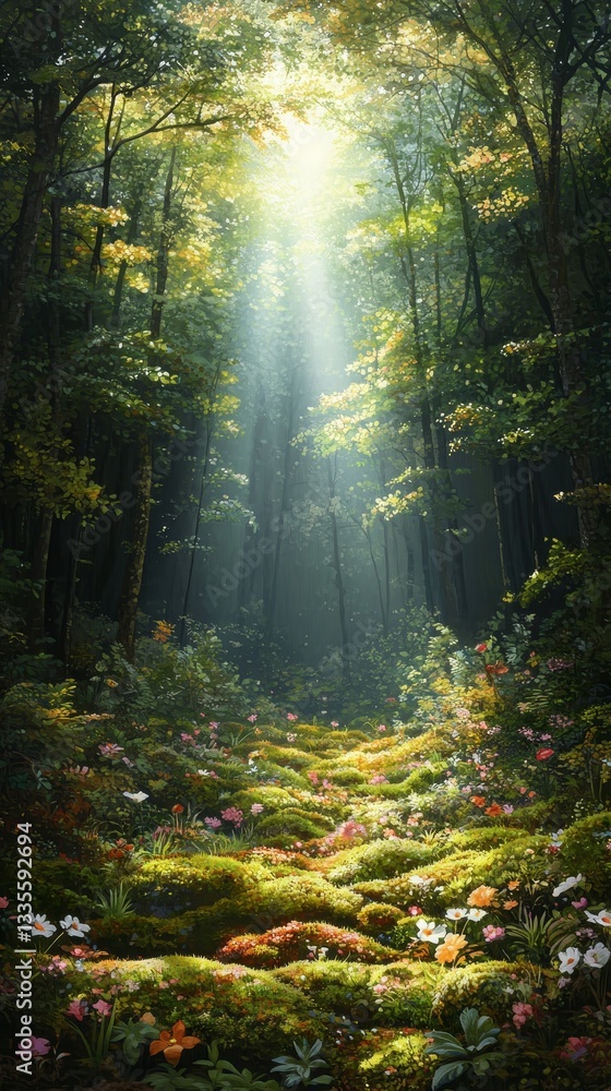 Fototapeta premium Sunbeam Through the Canopy, Sunshine breaking through clouds