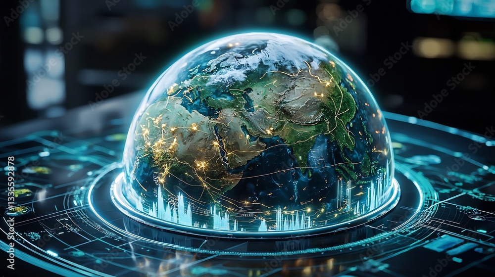 Fototapeta premium Futuristic digital twin of Earth where users can simulate environmental changes predict future scenarios