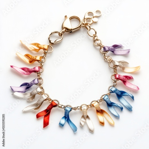 Awareness bracelet with small ribbon charms isolated on white background