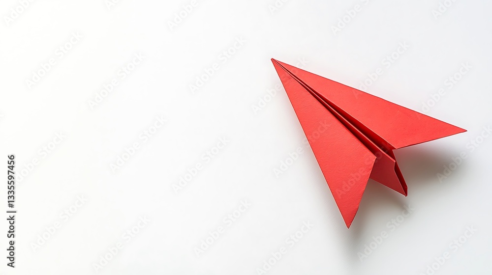 Red Paper Airplane on White Background Origami Flight Travel Red Paper Airplane on White Background Origami Flight Travel