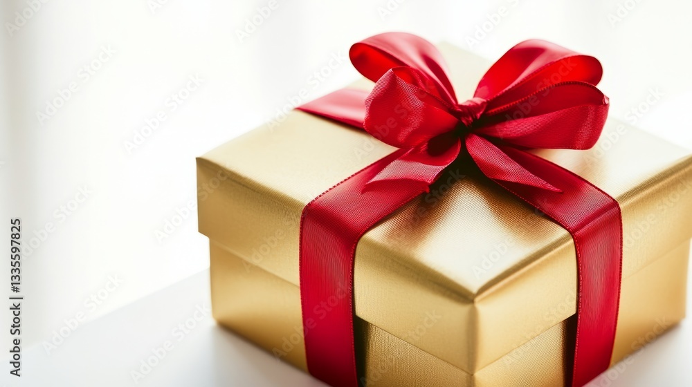 Golden Gift Box with Red Ribbon, Symbolizing Elegance and Celebration
Golden Gift Box with Red Ribbon, Symbolizing Elegance and Celebration