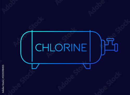 Chlorine gas cylinder or tank line icon, vector