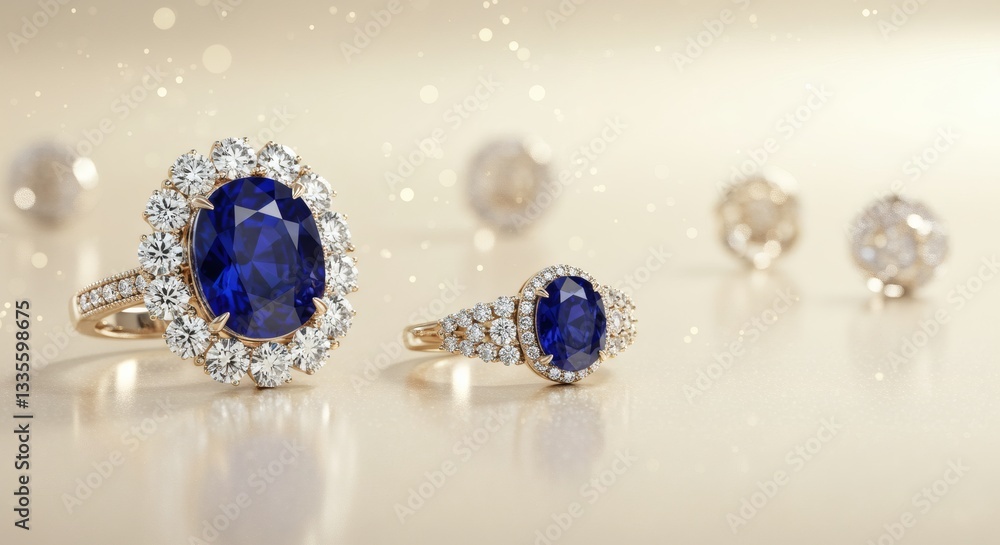 Elegant Sapphire and Diamond Rings on Gold Setting Sparkling Luxury Jewelry