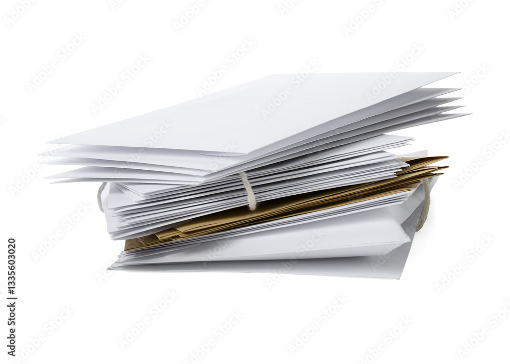 Stack of paper envelopes isolated on white. Post office Stack of paper envelopes isolated on white. Post office