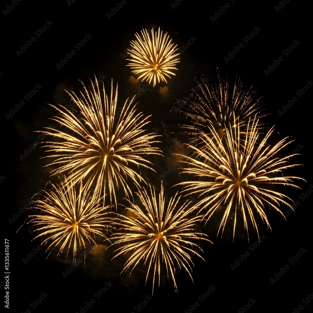 an image of vibrant golden fireworks burst in black background an image of vibrant golden fireworks burst in black background
