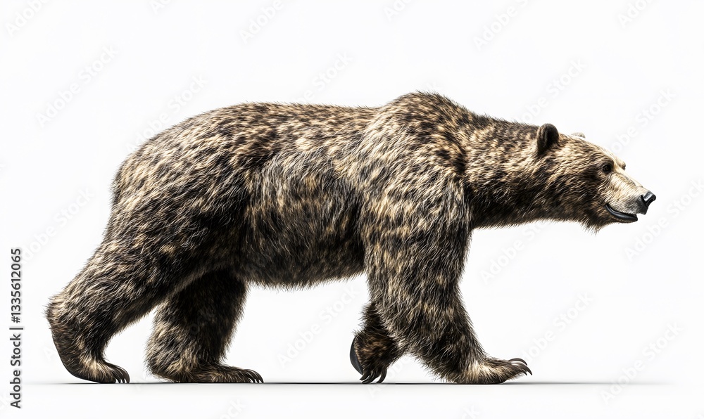 Fototapeta premium Grizzly Bear Walking on White Background