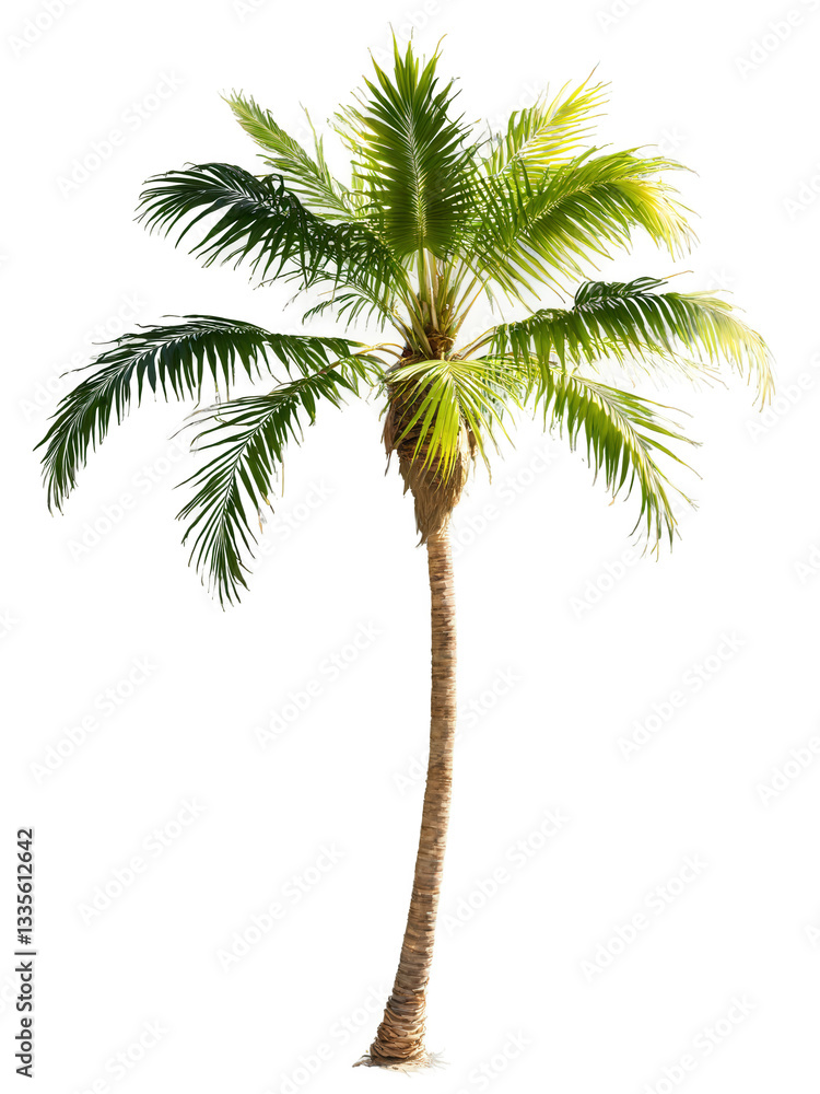 Obraz premium Queen Palm Tree, graceful arching fronds, sunlit from behind, professional studio shot, dynamic pose, premium stock imagery
