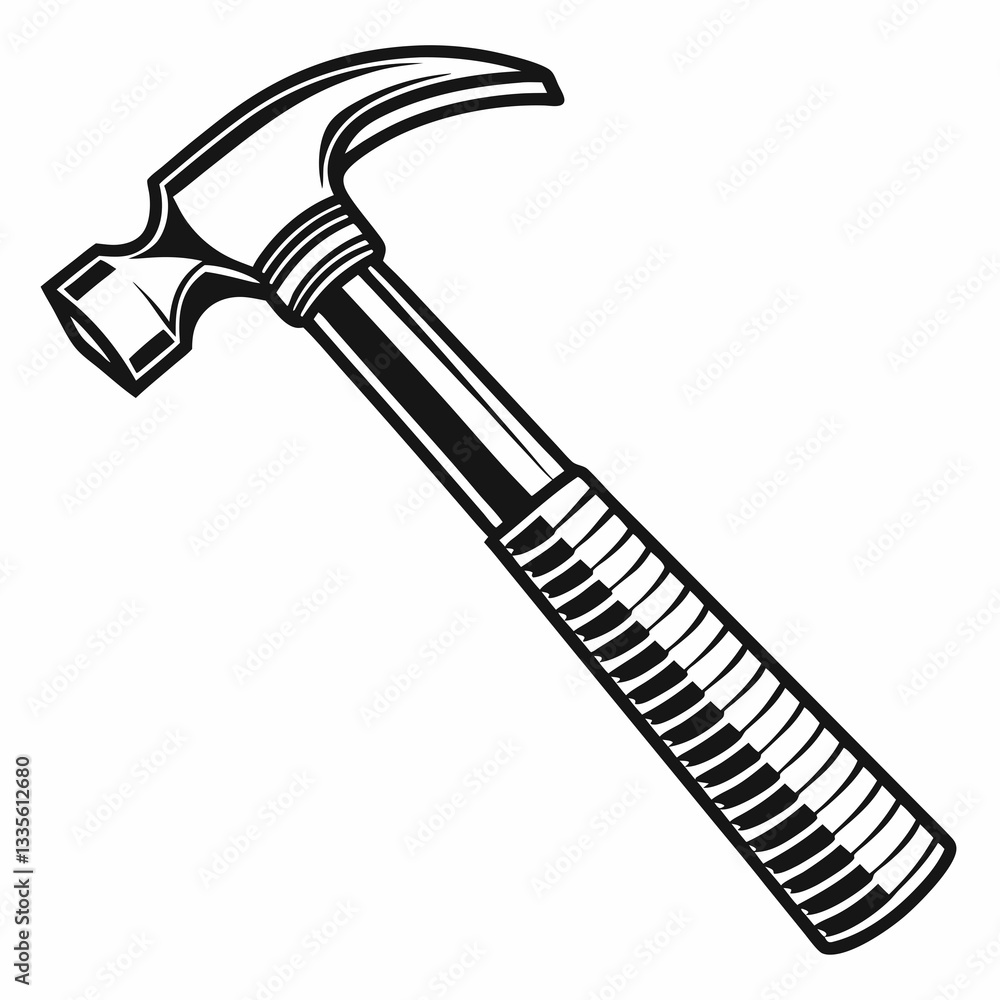 Detailed Black and White Vector Silhouette of a Hammer With a Textured Handle Generative AI Detailed Black and White Vector Silhouette of a Hammer With a Textured Handle Generative AI