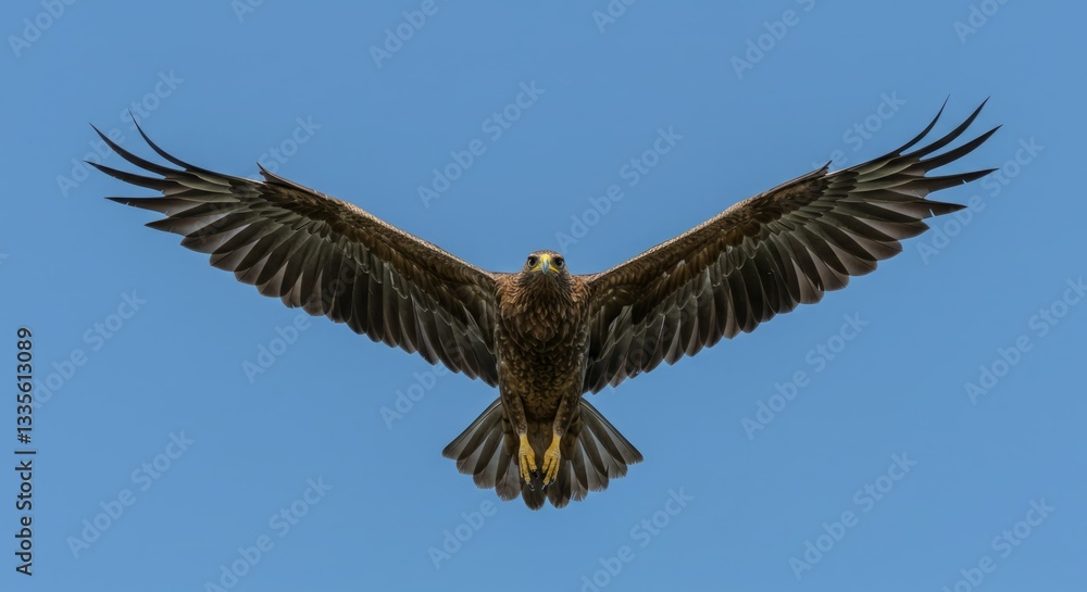 Majestic eagle in flight against a clear blue sky. Majestic eagle in flight against a clear blue sky.