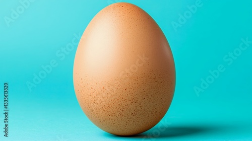Single Brown Egg on Teal Background with Soft Lighting and Smooth Texture