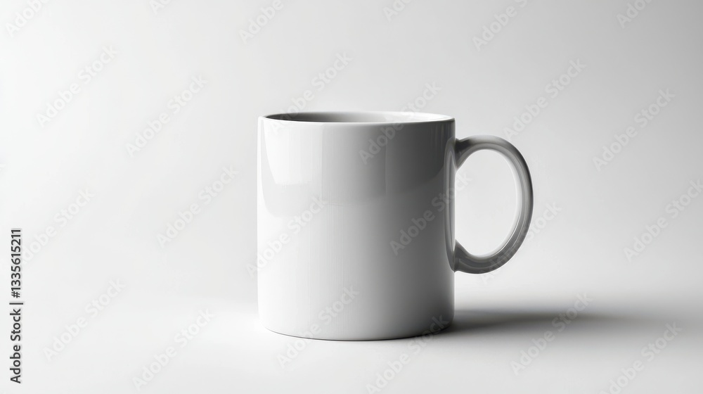 Fototapeta premium Minimalist white ceramic mug with reflections on clean background