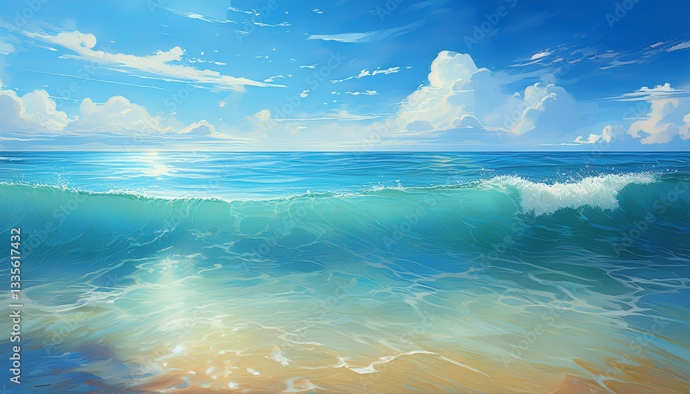 Obraz premium 晴れ渡る空！青い海！旅行に行きたくなるようなイラスト素材