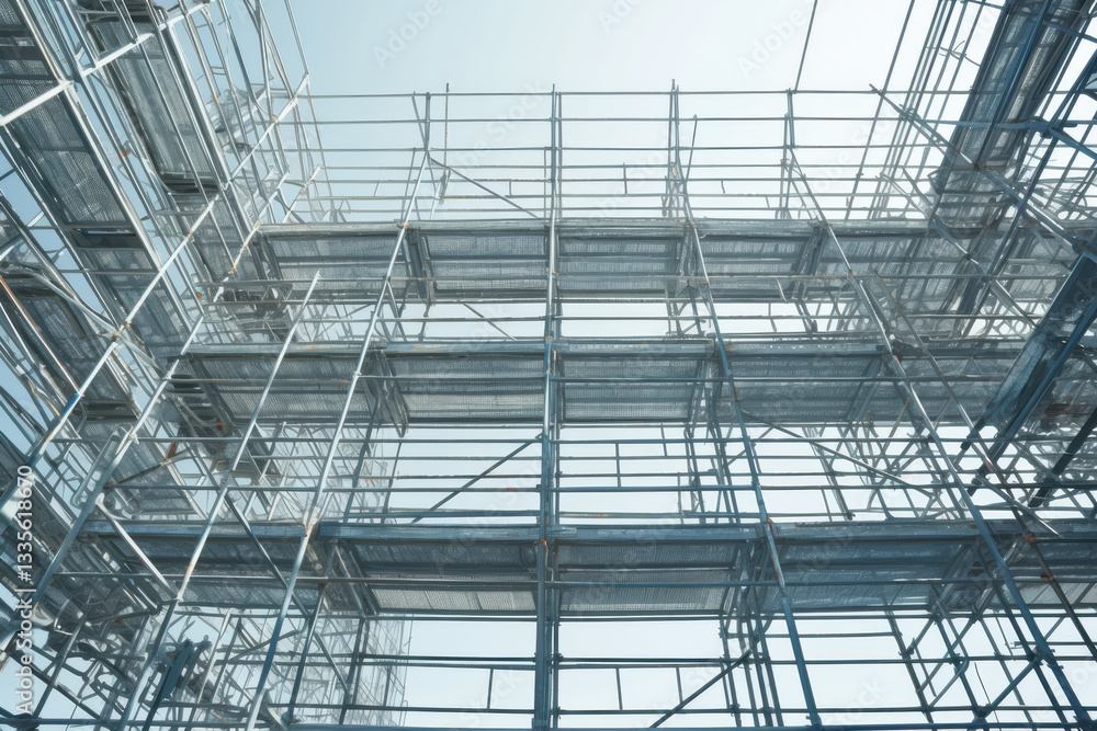 A large building with scaffolding and a clear blue sky in the background A large building with scaffolding and a clear blue sky in the background