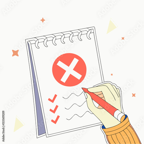 Illustration of a Rejected Checklist with a Red Cross Mark – Failure and Mistakes Concept