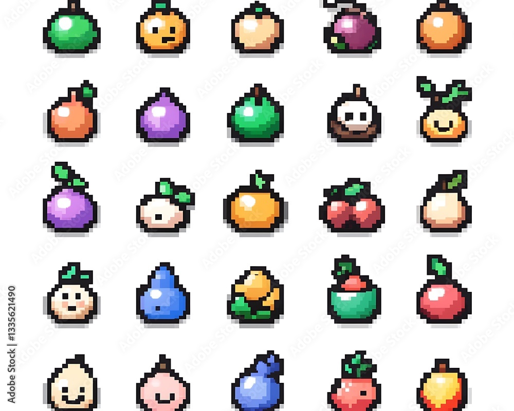Fototapeta premium Pixel art fruits digital grid