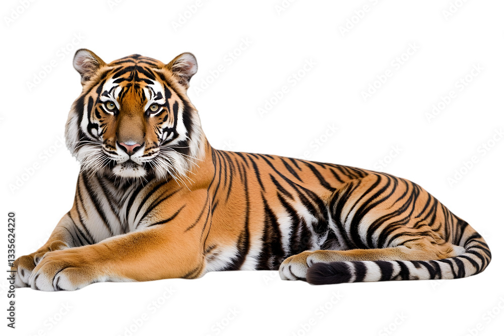 Obraz premium Powerful Tiger Lying Down Isolated On Black Background