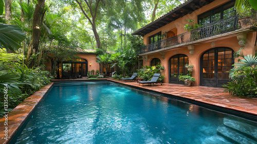 Wallpaper Mural Luxurious villa with a private pool nestled amidst lush tropical landscaping.  The architecture is Mediterranean-inspired Torontodigital.ca