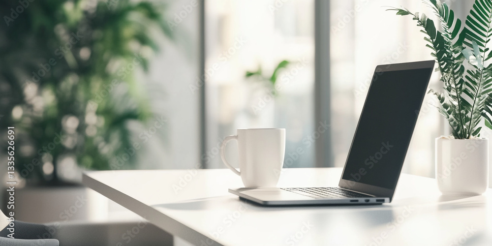 custom made wallpaper toronto digital"Minimalist Workspace with Laptop and Office Supplies - Modern Desk Setup"