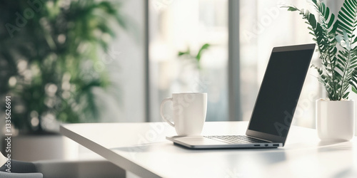 Wallpaper Mural "Minimalist Workspace with Laptop and Office Supplies - Modern Desk Setup" Torontodigital.ca