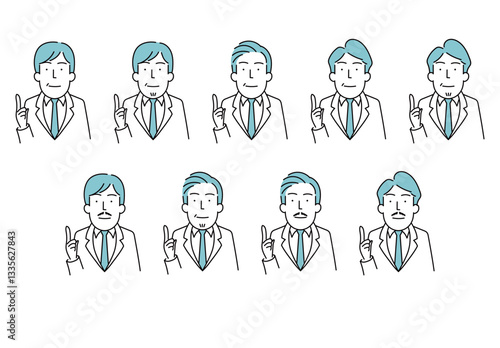 スーツを着た40から50代男性ビジネスパーソンのシンプルな線画イラスト（カラー）