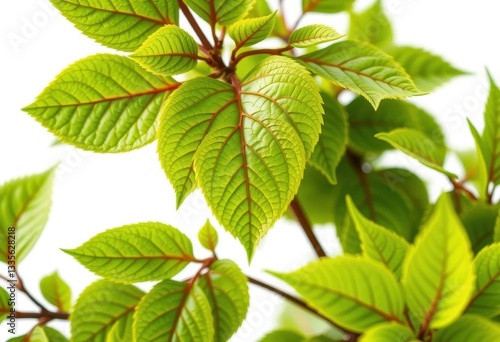 Vibrant green leaves, intricate details, crisp white background, element, flora
